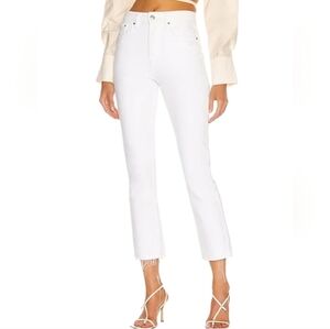 Re/Done High Rise Ankle Crop White Jeans 
Hidden Buttonfly frayed hem five pocke